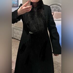 Youthcraft Womens 12 Large Vintage Fur Collar Black Wool Full Length Dress Coat